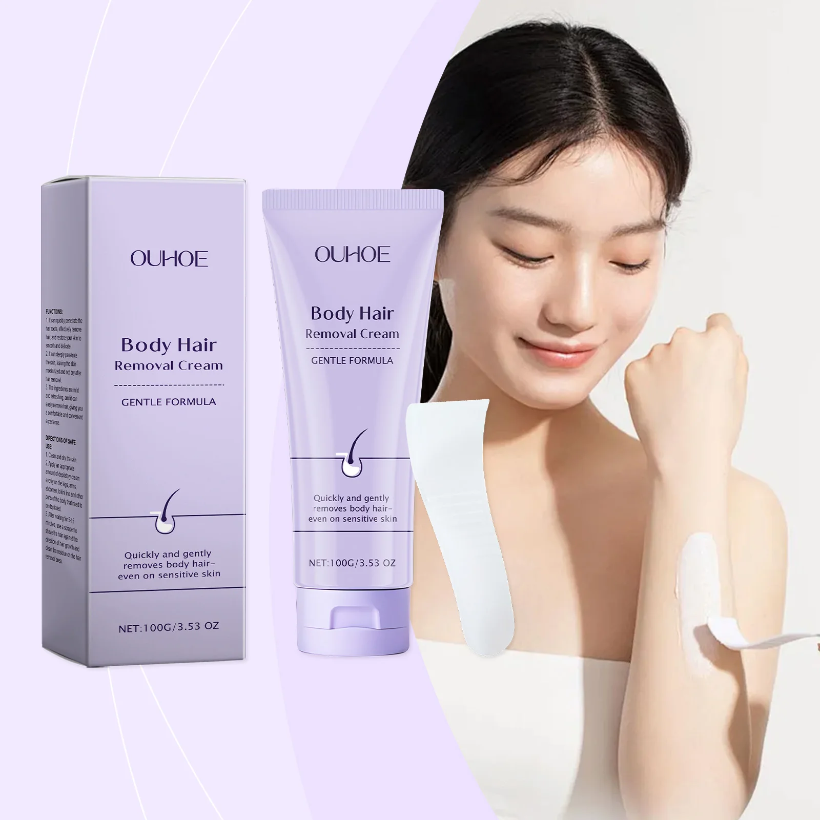 Gentle body hair removal cream with mild ingredients, moisturizing and nourishing, smooths body skin and delicately removes hair
Gentle body hair removal cream with mild ingredients, moisturizing and nourishing, smooths body skin and delicately removes hair