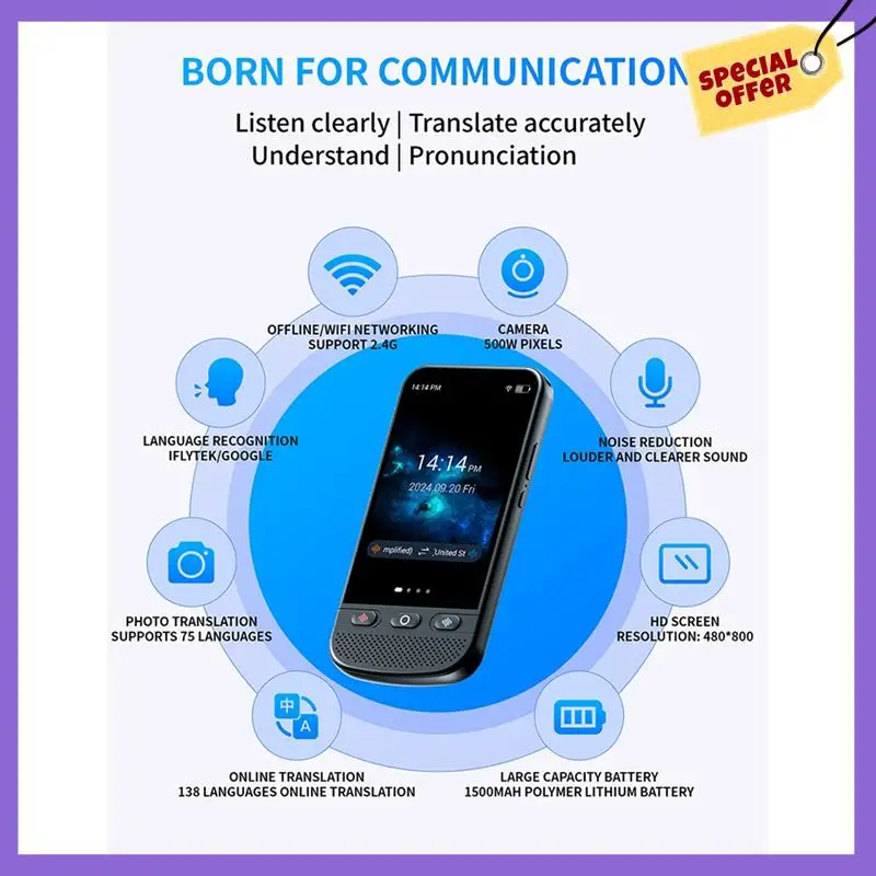 -A96Z T7pro Real-Time Language Translator Voice Text Photo Translate Chatgpt Speak Freely Touch Screen Headphone Electronic
-A96Z T7pro Real-Time Language Translator Voice Text Photo Translate Chatgpt Speak Freely Touch Screen Headphone Electronic