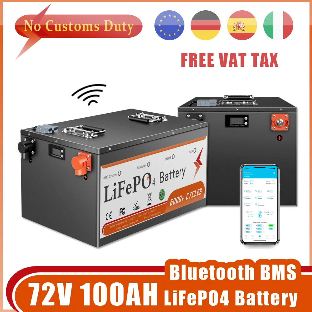 72V 50Ah 100Ah LiFePO4 Battery Pack Built-in Bluetooth BMS 6000 Cycle For Golf cart, scooter, motorcycle, tricycle Boat No Tax
72V 50Ah 100Ah LiFePO4 Battery Pack Built-in Bluetooth BMS 6000 Cycle For Golf cart, scooter, motorcycle, tricycle Boat No Tax