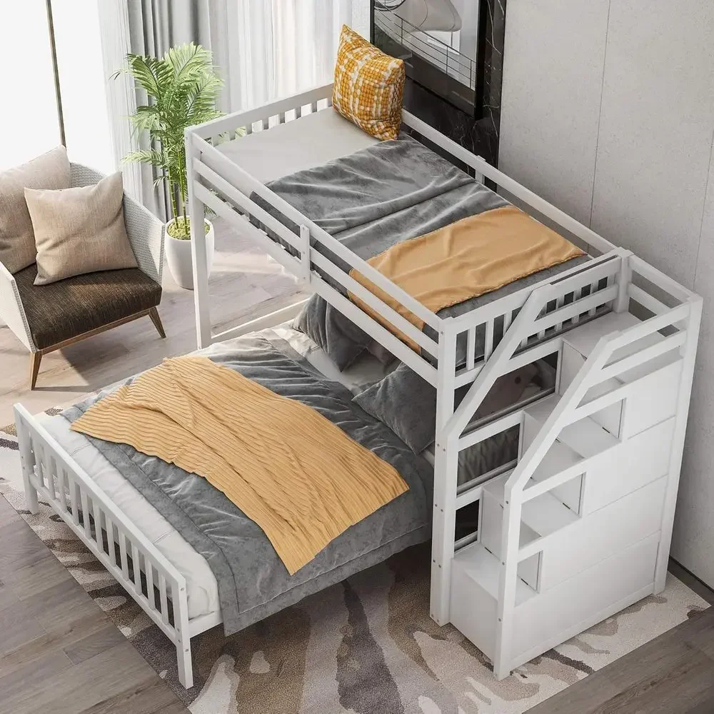 White Twin Over Full Bunk Bed with Stairs and Storage for Kids, Teens, and Adults
White Twin Over Full Bunk Bed with Stairs and Storage for Kids, Teens, and Adults