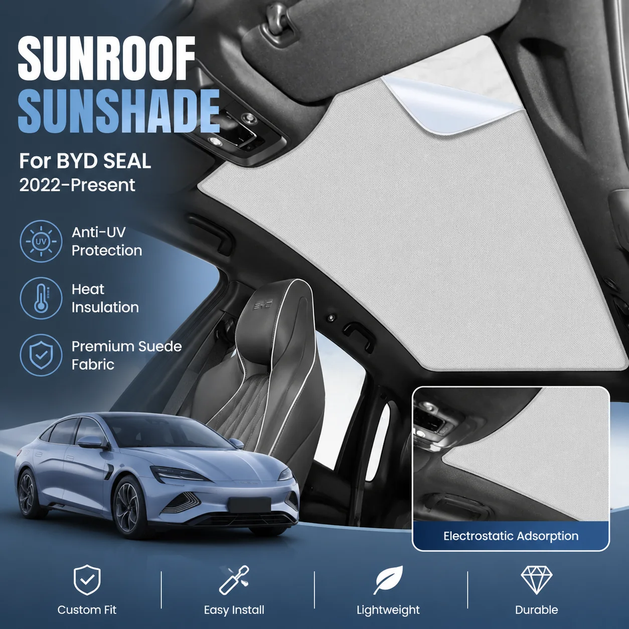 Car Suede Fabric Anti-uv For BYD SEAL 2022-Present Electrostatic Adsorption Sunroof Sunshade Auto Heat Insulation Skylight
Car Suede Fabric Anti-uv For BYD SEAL 2022-Present Electrostatic Adsorption Sunroof Sunshade Auto Heat Insulation Skylight