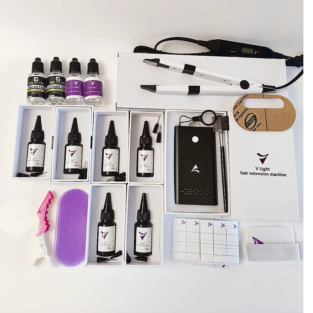 V-Light Technology Hair Extension Machine with 6pcs Glue Hair Extension Tools Kit Set with V light Hair extension glue
V-Light Technology Hair Extension Machine with 6pcs Glue Hair Extension Tools Kit Set with V light Hair extension glue