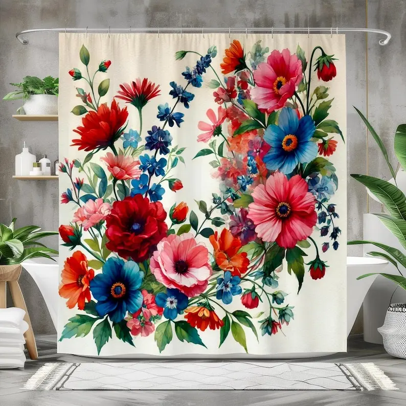 Floral Shower Curtain, Watercolor Style Fabric Bath Curtain Vibrant Flower Design,Botanical Garden Theme Bathroom
Floral Shower Curtain, Watercolor Style Fabric Bath Curtain Vibrant Flower Design,Botanical Garden Theme Bathroom