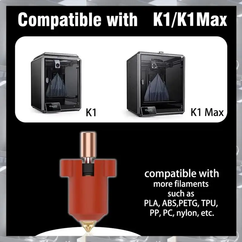 Лидер продаж для Creality K1/K1 Max Hotend комплект нагревательный блок латунное сопло биметаллическое горло 300 ° Аксессуар горячего конца экструдера C
Лидер продаж для Creality K1/K1 Max Hotend комплект нагревательный блок латунное сопло биметаллическое горло 300 ° Аксессуар горячего конца экструдера C