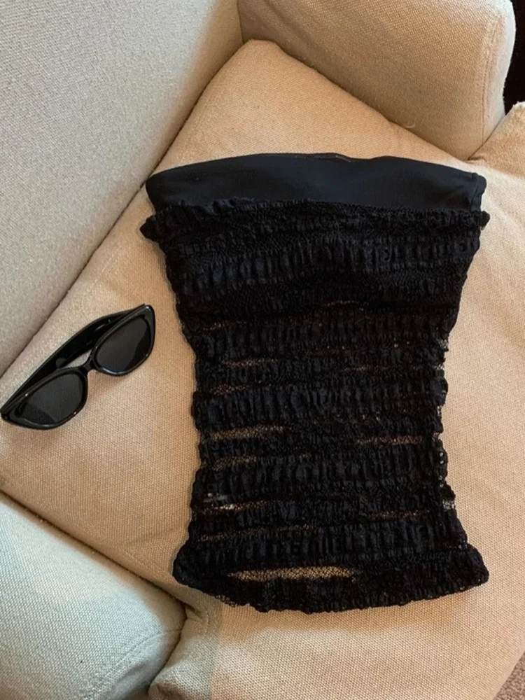 Ele Spicy Girl Cross Beaded Svel Wrap Chest Slimming Bla Lace Csole Tank Top Set Commute Sle ort Length 
Ele Spicy Girl Cross Beaded Svel Wrap Chest Slimming Bla Lace Csole Tank Top Set Commute Sle ort Length