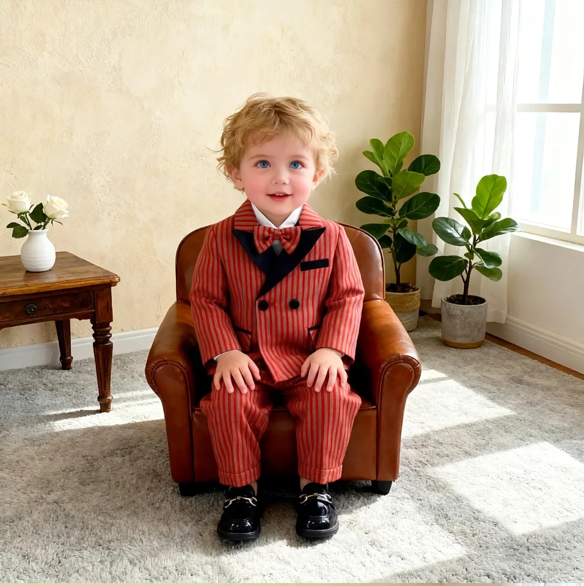 Boys 5Pieces Red Striped Wedding Suit Set With Jacket Vest Pants Bowtie Brooch Kids Piano Host Speech Chorus Performance Costume
Boys 5Pieces Red Striped Wedding Suit Set With Jacket Vest Pants Bowtie Brooch Kids Piano Host Speech Chorus Performance Costume