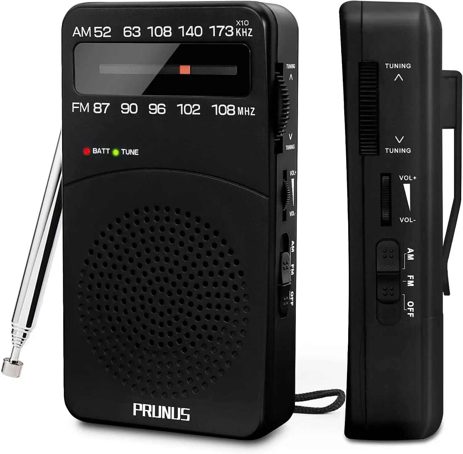 PRUNUS J-166 Portable AM FM Radio with Tuning Light, Back Clip, Excellent Reception
PRUNUS J-166 Portable AM FM Radio with Tuning Light, Back Clip, Excellent Reception