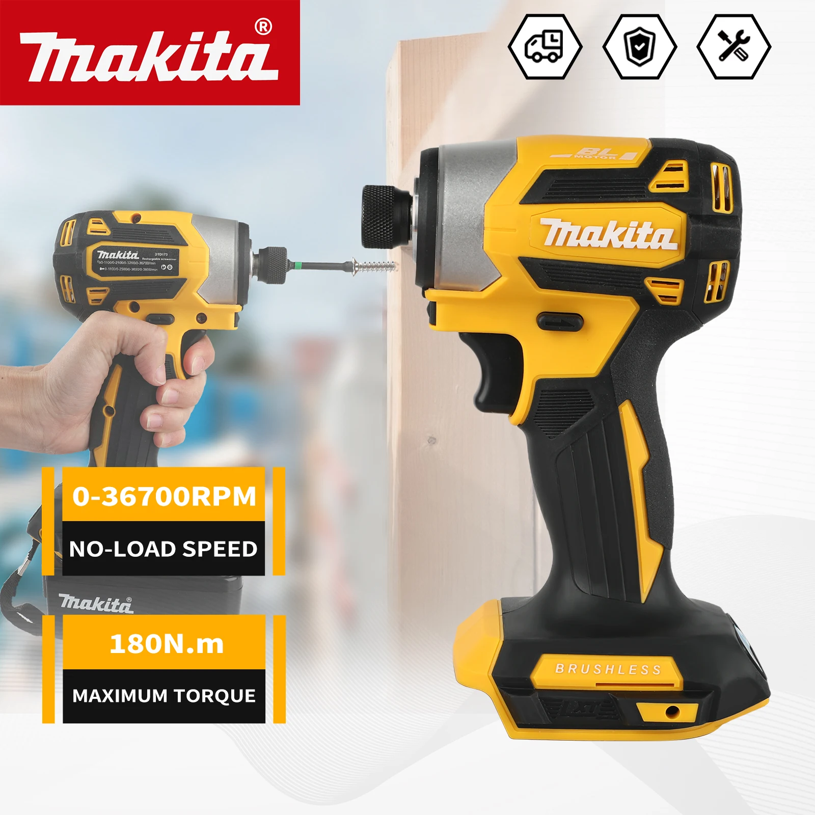 Бесщеточная дрель Makita 18V DTD173 для дома и DIY, 180 Нм, электрическая, для дерева/болтов/Т-образного захвата, желтая
Бесщеточная дрель Makita 18V DTD173 для дома и DIY, 180 Нм, электрическая, для дерева/болтов/Т-образного захвата, желтая