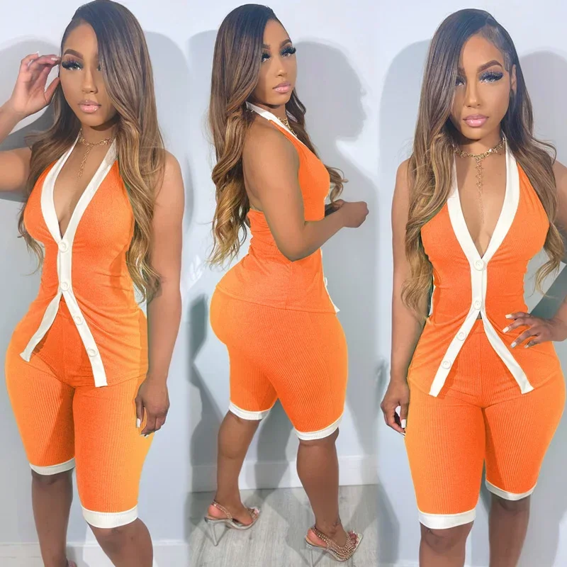 Doyerl Knitted Two Piece Set for Women Sporty Casual Halter V-neck Backless Top and Shorts Matching Sets Outfits Jogging Femme
Doyerl Knitted Two Piece Set for Women Sporty Casual Halter V-neck Backless Top and Shorts Matching Sets Outfits Jogging Femme