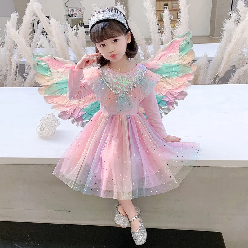 New girls' spring dress, children's rainbow wing dress, little girls' spring and autumn style, western-style princess dress
New girls' spring dress, children's rainbow wing dress, little girls' spring and autumn style, western-style princess dress