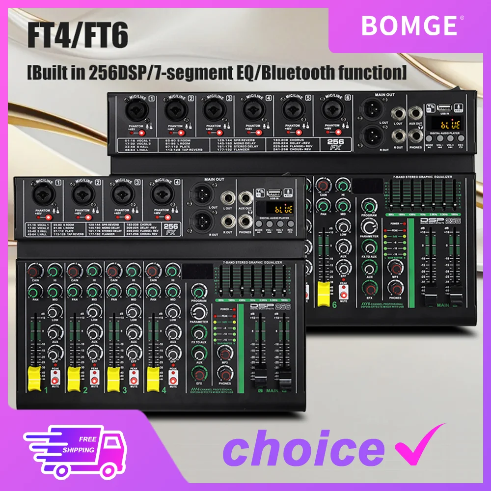 Professional 256DSP 4 6 Channels Audio Mixer Sound Console card with 48V BT USB interface DJ Mixing for Karaoke Recording MP3
Professional 256DSP 4 6 Channels Audio Mixer Sound Console card with 48V BT USB interface DJ Mixing for Karaoke Recording MP3