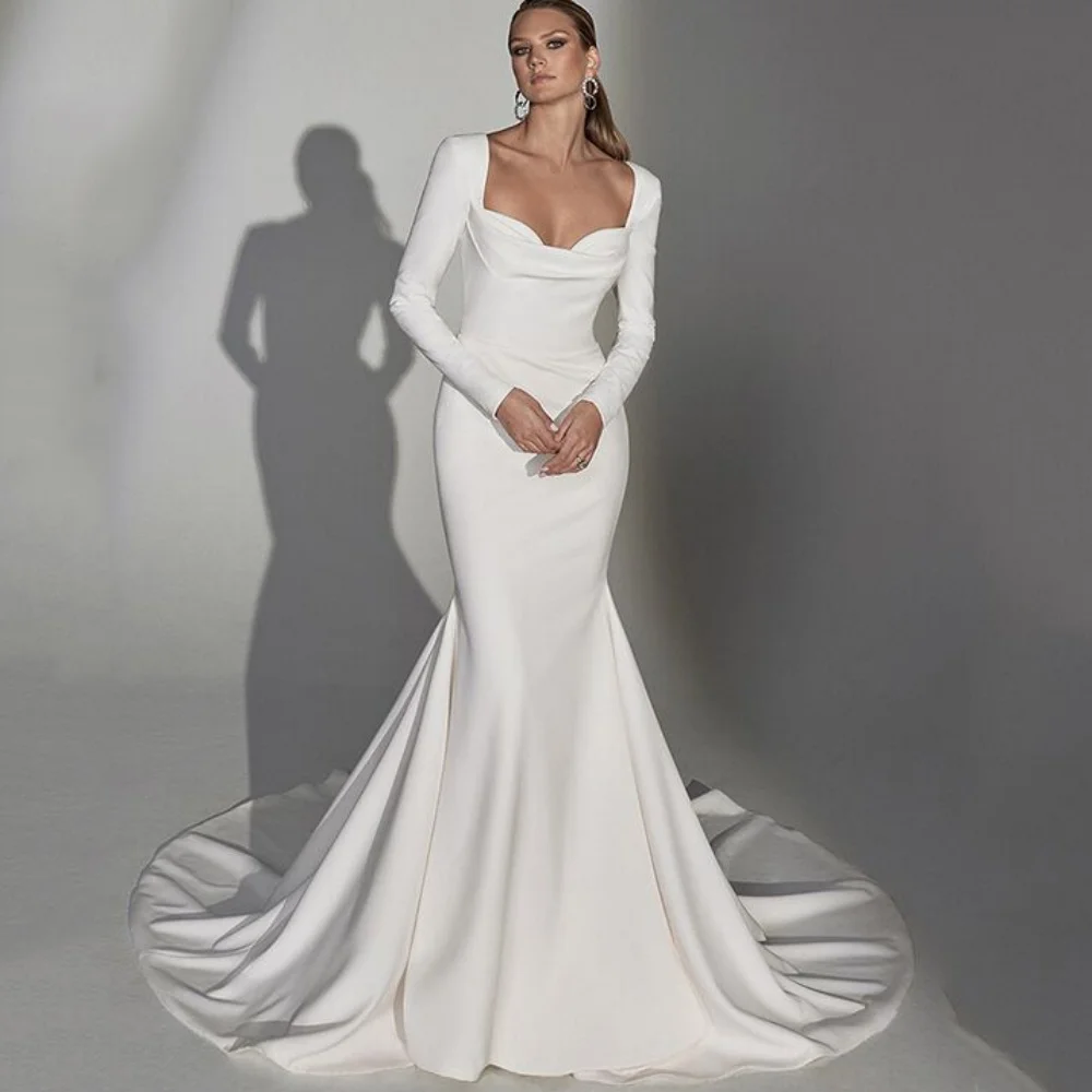 Customized Elegant Simple Wedding Dress Mermaid Sweep Train Bride Desses Long Sleeve Button Bridal Gowns Vestidos De Novia
Customized Elegant Simple Wedding Dress Mermaid Sweep Train Bride Desses Long Sleeve Button Bridal Gowns Vestidos De Novia