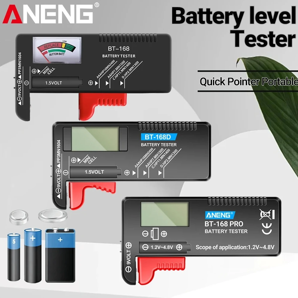 Universal Battery Tester ANENG BT168PRO/BT168D Digital Display BT168 Pointer Battery Checker AA AAA C D 9V 15V Household Tester
Universal Battery Tester ANENG BT168PRO/BT168D Digital Display BT168 Pointer Battery Checker AA AAA C D 9V 15V Household Tester