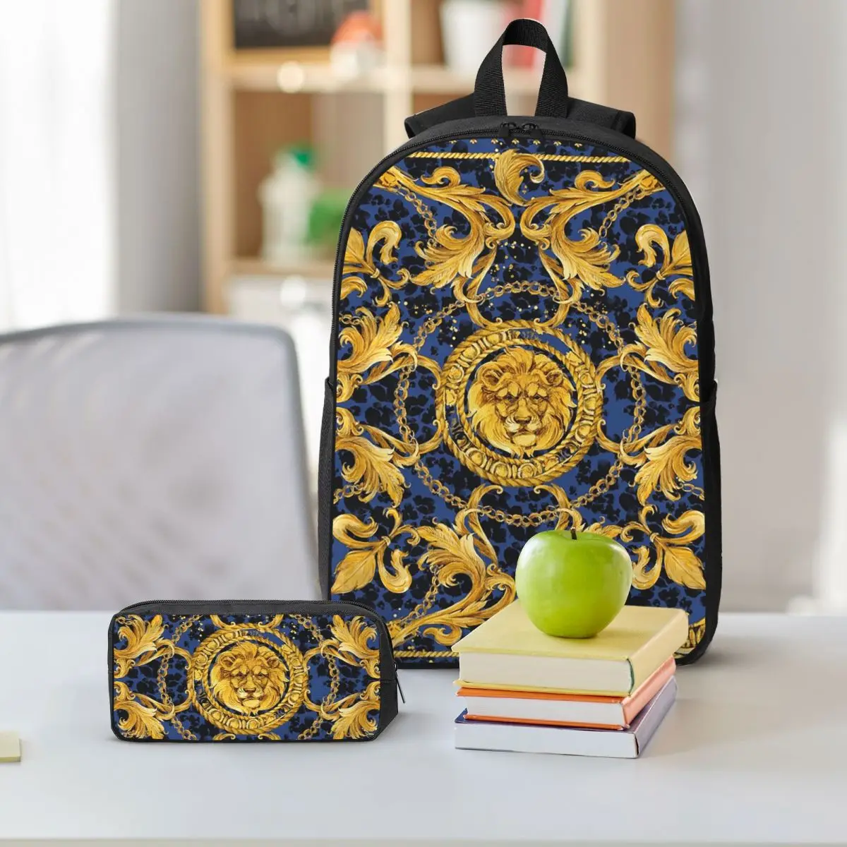 Golden Lion Baroque And Damask Ornament Backpack Student Boys Girls BookBag School Bag 3ps Insulated Lunch Bag Pencil Case
Golden Lion Baroque And Damask Ornament Backpack Student Boys Girls BookBag School Bag 3ps Insulated Lunch Bag Pencil Case
