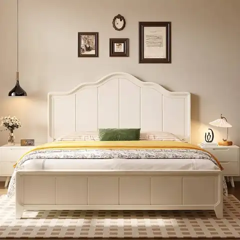Design Australia Double Bed Beige Minimalist White Modern Camping Double Bed King Size Wooden Cama Matrimonial Home Furniture