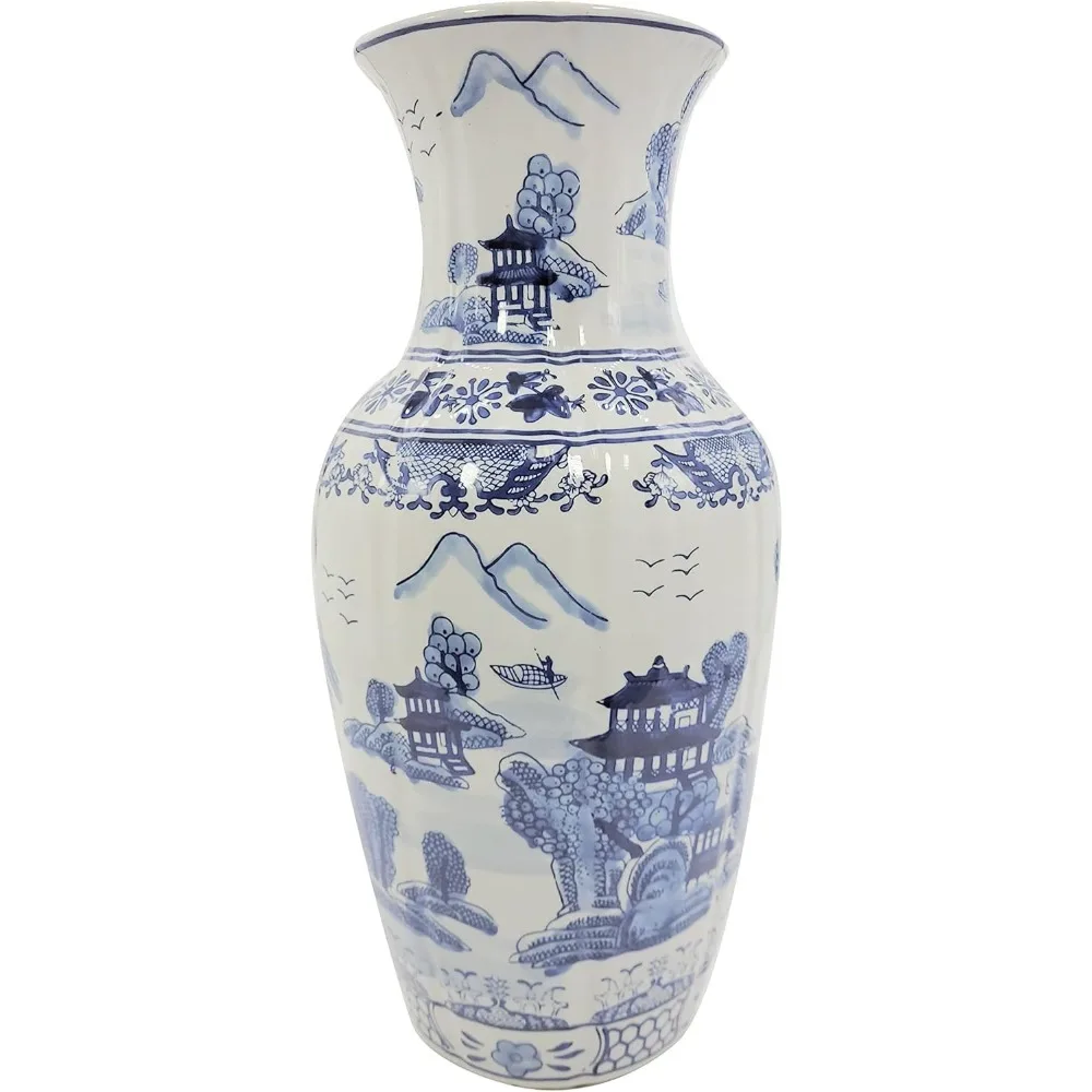 18" Blue and White Fishtail Style Ceramic Porcelain Vase Classic Temple Landscape Design Vases
18" Blue and White Fishtail Style Ceramic Porcelain Vase Classic Temple Landscape Design Vases