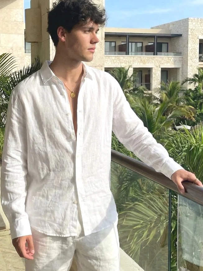 White Cotton Linen Shirt Set Men's Slim Fit Long Sleeve Open Cardigan Linen Breathable Five-Quarter Shorts Two-Piece Set
White Cotton Linen Shirt Set Men's Slim Fit Long Sleeve Open Cardigan Linen Breathable Five-Quarter Shorts Two-Piece Set