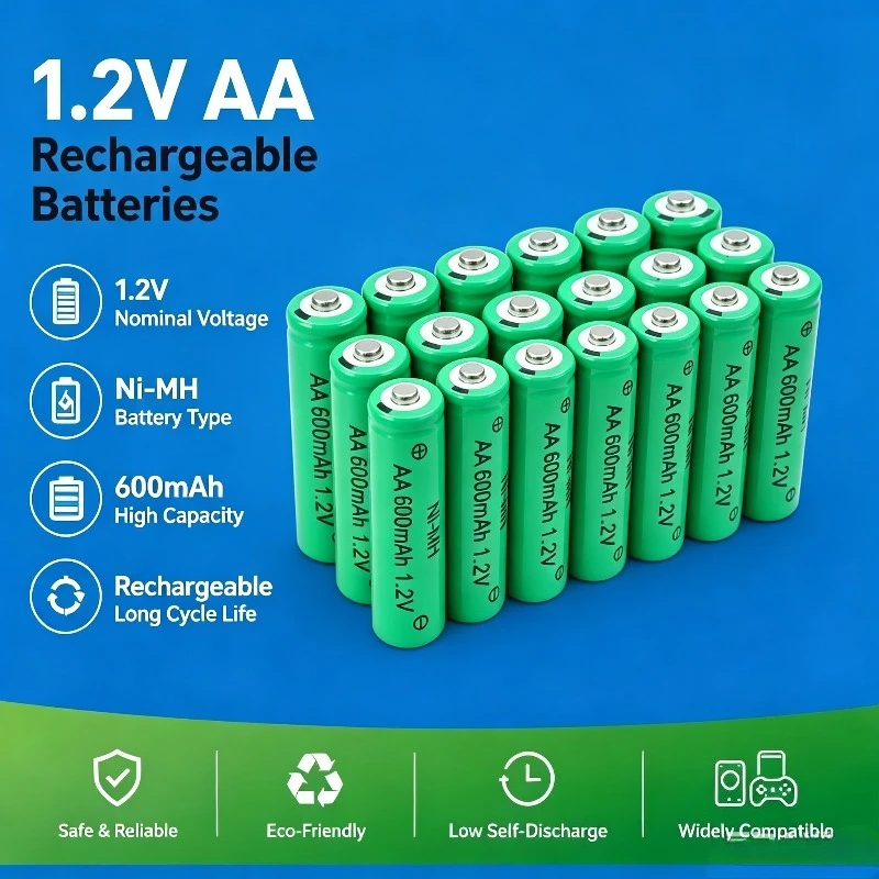 1.2V AA 600mAh NiMH Rechargeable Batteries Green Battery Power Supply for Microphone RC Toys Flashlight Mouse Small Clock
1.2V AA 600mAh NiMH Rechargeable Batteries Green Battery Power Supply for Microphone RC Toys Flashlight Mouse Small Clock