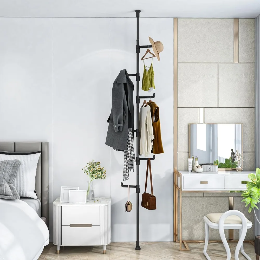 Adjustable Coat Rack 65" to 116" with 6 Hooks, Freestanding Tension Rod Coat Hanger Floor to Ceiling, Heavy Duty Clothes Rack
Adjustable Coat Rack 65" to 116" with 6 Hooks, Freestanding Tension Rod Coat Hanger Floor to Ceiling, Heavy Duty Clothes Rack
