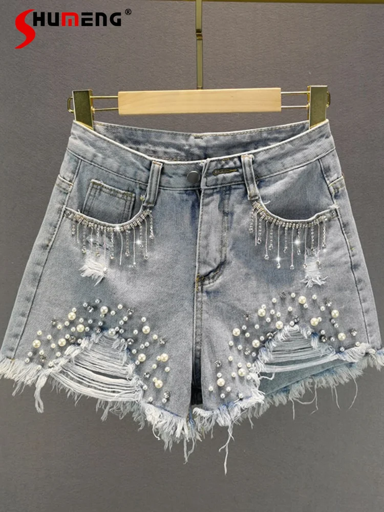 Woman's Ripped Jean Shorts 2023 Summer New Streetwear Women High Waist Slim Denim Beaded Rhinestone Fringed Wide-Leg Hot Pants
Woman's Ripped Jean Shorts 2023 Summer New Streetwear Women High Waist Slim Denim Beaded Rhinestone Fringed Wide-Leg Hot Pants