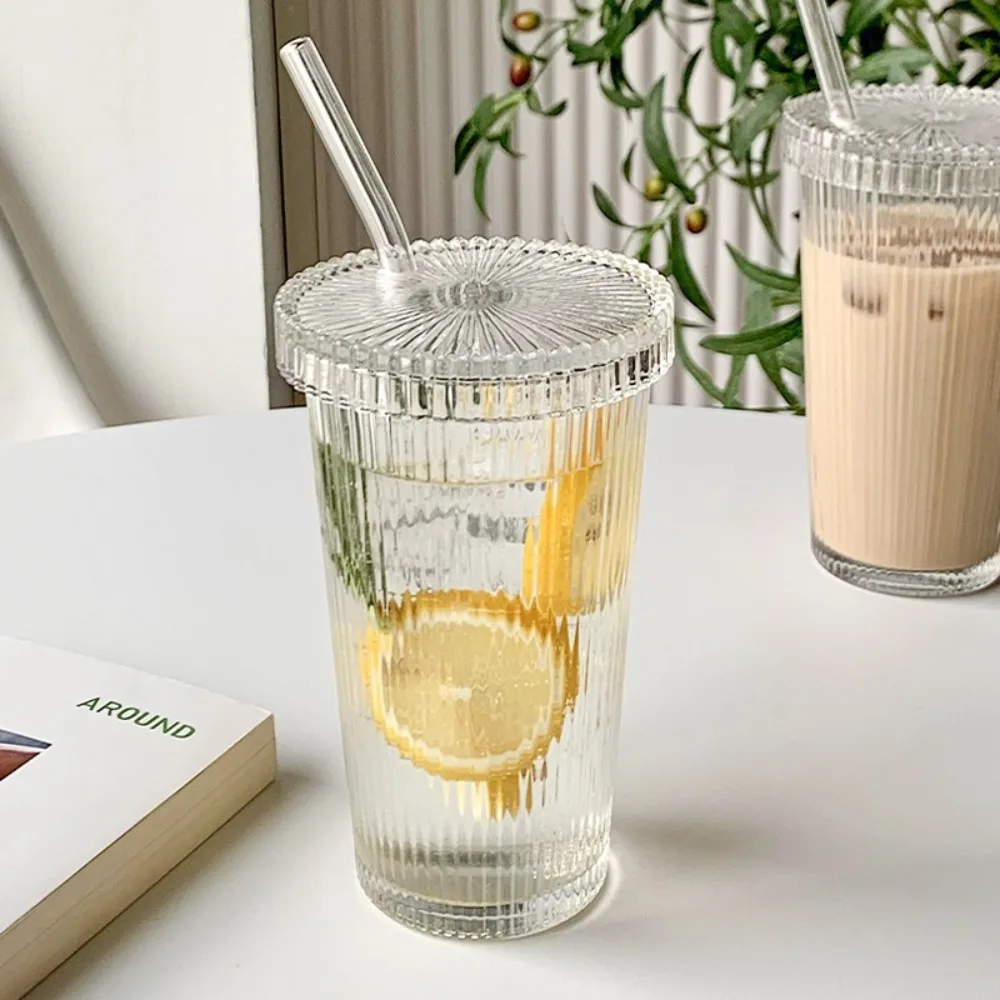 Drinkware Transparent Vertical Striped Glass Cup with Lid Straw Simple Style Mugs Dust-proof Spillproof Bubble Tea
Drinkware Transparent Vertical Striped Glass Cup with Lid Straw Simple Style Mugs Dust-proof Spillproof Bubble Tea