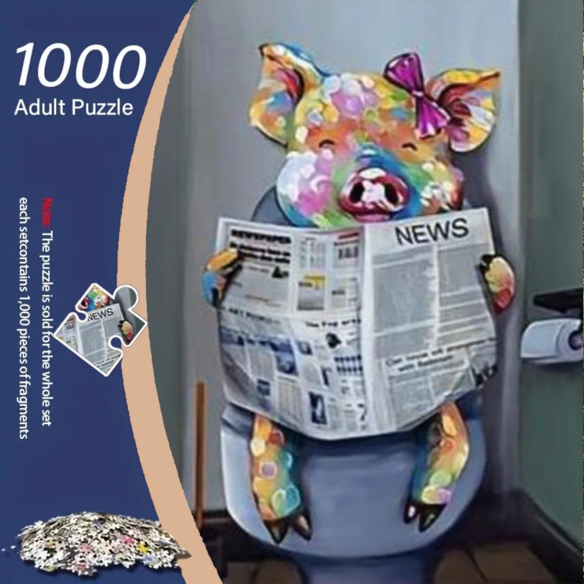 1000 шт. креативный пазл с красочной свиньей, сидящим на туалете, газете для чтения и розовым бантиком, милый и интересный, стресс
1000 шт. креативный пазл с красочной свиньей, сидящим на туалете, газете для чтения и розовым бантиком, милый и интересный, стресс