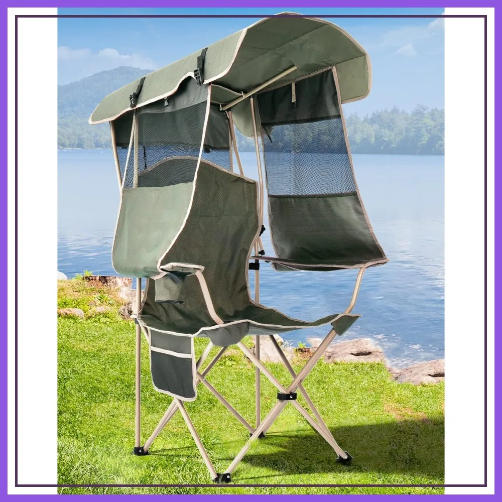 Folding Camping Chair with Shade Canopy for Adults, Cup Holder & Side Pocket, Supports 330 LBS - Beach, Tailgates, Fishing
Folding Camping Chair with Shade Canopy for Adults, Cup Holder & Side Pocket, Supports 330 LBS - Beach, Tailgates, Fishing