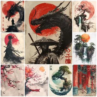 Ink Wash Japanese Samurai & Red Sun Dragon Jigsaw Puzzle, Ukiyo-e Cherry Blossom & Torii Gate Vintage Oriental Home Wall Decor
Ink Wash Japanese Samurai & Red Sun Dragon Jigsaw Puzzle, Ukiyo-e Cherry Blossom & Torii Gate Vintage Oriental Home Wall Decor