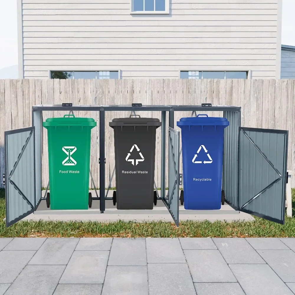 Outdoor Trash Can Storage, Garbage Bin Shed Stores 3 Trash Cans, Metal Outdoor Storage Shed for Garbage Cans, Garden Accessories
Outdoor Trash Can Storage, Garbage Bin Shed Stores 3 Trash Cans, Metal Outdoor Storage Shed for Garbage Cans, Garden Accessories