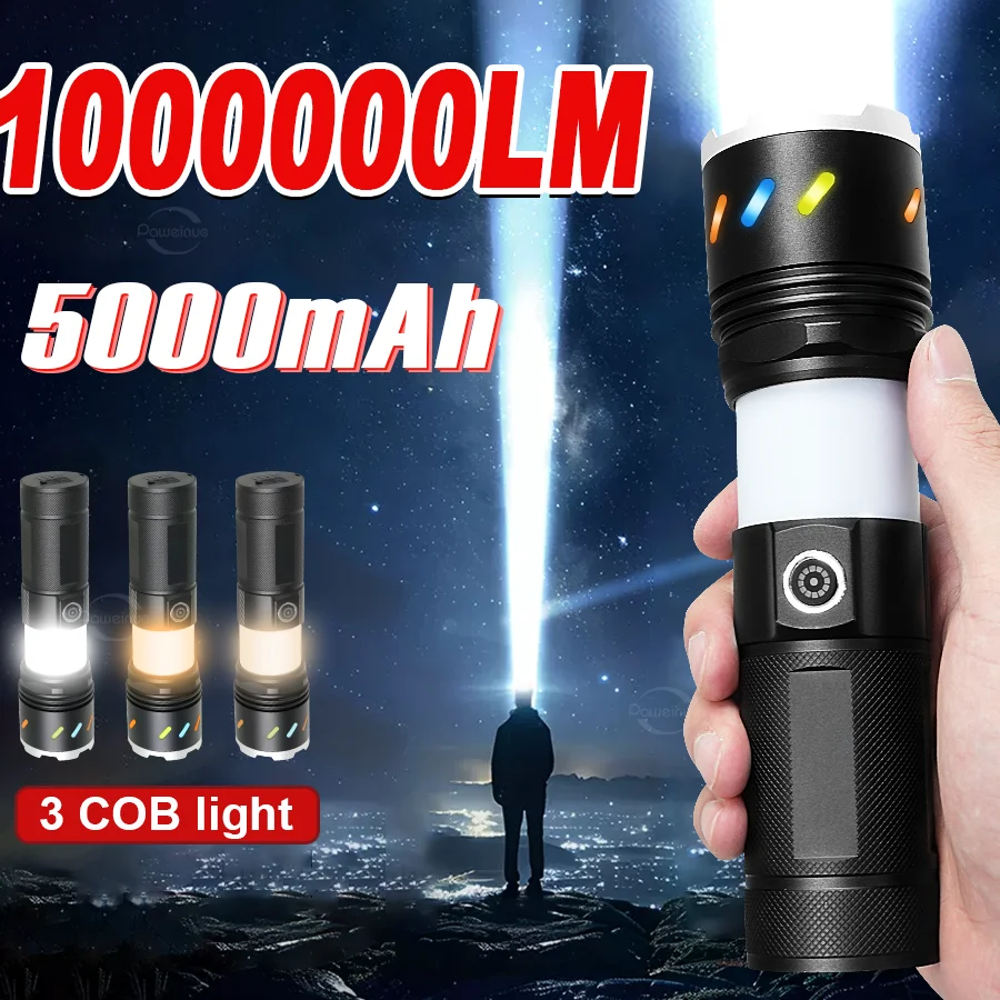 5000mAh High Strong Power LED Flashlights 1000000LM Tactical Torch with COB Rechargeable Camping Fishing Emergency Zoom Lantern
5000mAh High Strong Power LED Flashlights 1000000LM Tactical Torch with COB Rechargeable Camping Fishing Emergency Zoom Lantern