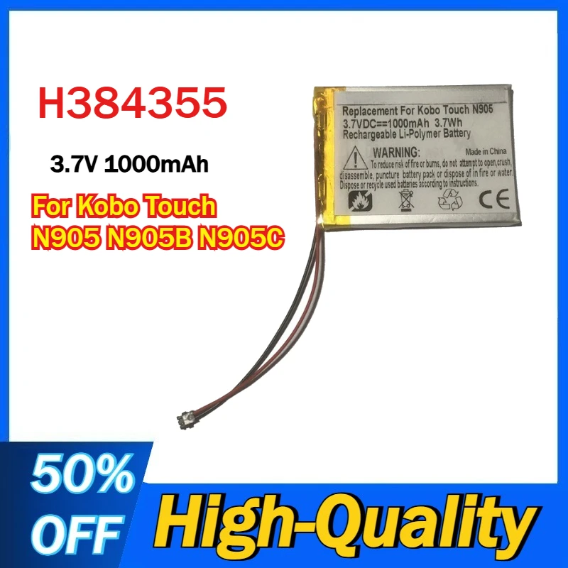 H384355 3.7V 1000mAh Li-Polymer Battery for Kobo Touch N905 N905B N905C E-Book Reader Batteries
H384355 3.7V 1000mAh Li-Polymer Battery for Kobo Touch N905 N905B N905C E-Book Reader Batteries
