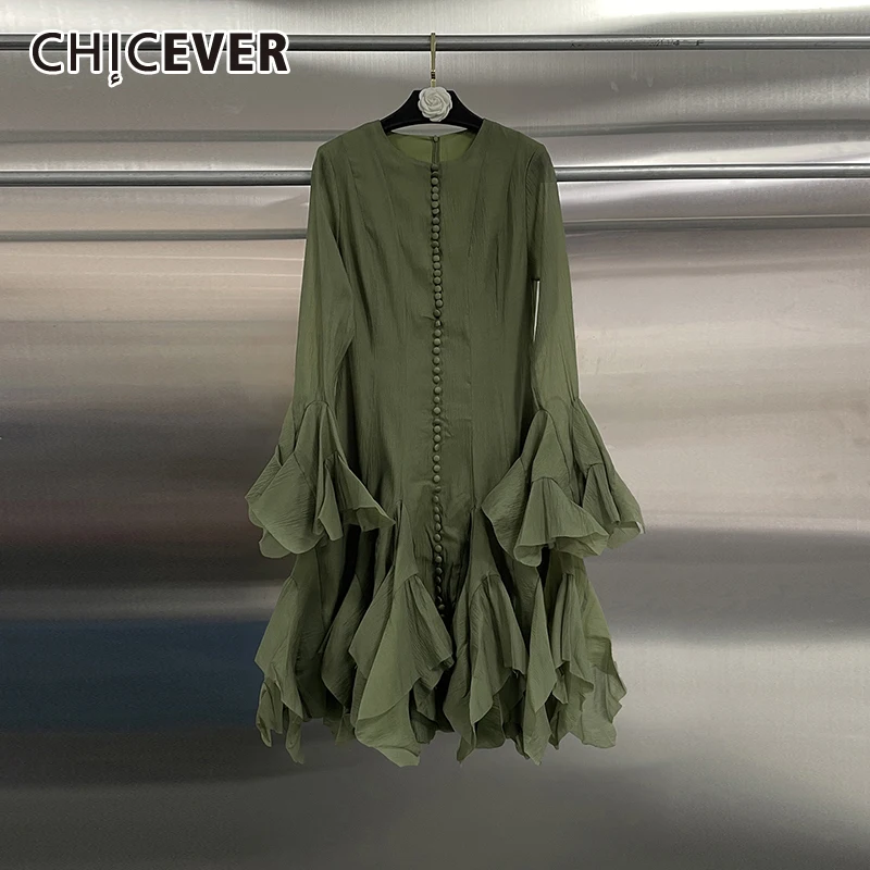 CHICEVER однотонное шикарное платье с оборками, женское свободное платье с круглым вырезом и длинными рукавами, нерегулярные элегантные женские платья, осенняя мода, новинка
CHICEVER однотонное шикарное платье с оборками, женское свободное платье с круглым вырезом и длинными рукавами, нерегулярные элегантные женские платья, осенняя мода, новинка