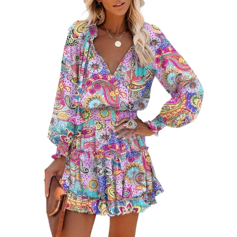 Plus Size 1XL-5XL Women V-neck Fashion Long Sleeved Printed Waist Cinching Dress Unique Design Showcasing Personal Charm
Plus Size 1XL-5XL Women V-neck Fashion Long Sleeved Printed Waist Cinching Dress Unique Design Showcasing Personal Charm