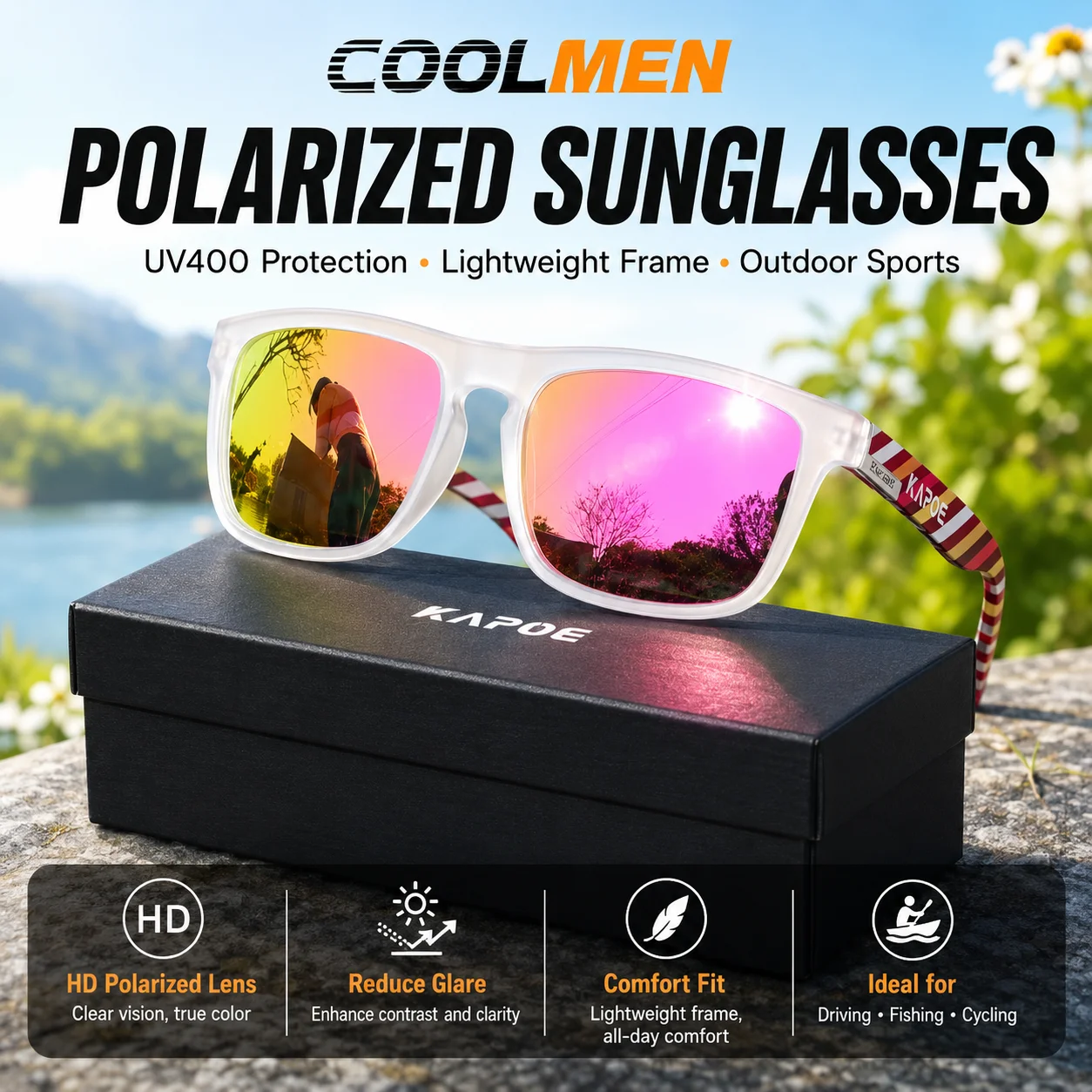 COOLMEN Polarized Sunglasses Men/Women Anti-Glare Fashion Stylish Outdoor Travel Beach Fishing Perfect UV400 Protection With Box
COOLMEN Polarized Sunglasses Men/Women Anti-Glare Fashion Stylish Outdoor Travel Beach Fishing Perfect UV400 Protection With Box