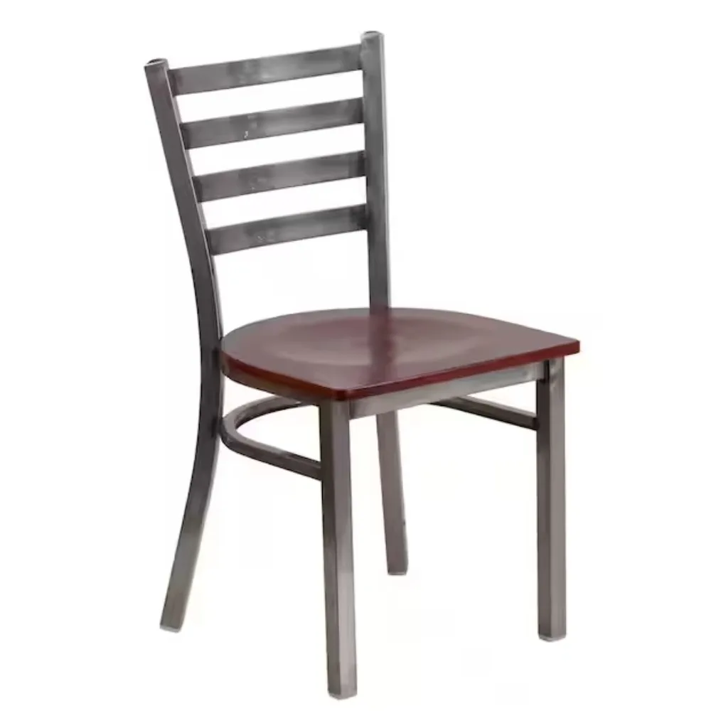 Clear Coated Ladder Back Metal Restaurant Chair - Mahogany Wood Seat 
Clear Coated Ladder Back Metal Restaurant Chair - Mahogany Wood Seat