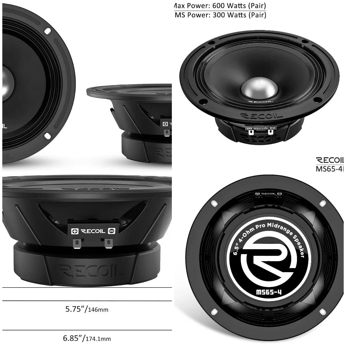 MS65-4P 6.5' Midrange Car Speakers, 600W Max, 4Ohm, Kapton Voice Coil
MS65-4P 6.5' Midrange Car Speakers, 600W Max, 4Ohm, Kapton Voice Coil