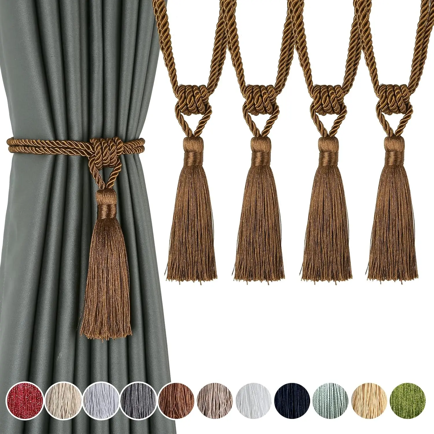 Handmade Curtain Tiebacks with Tassel Rope for Thick Sheer Curtains Coffee 4pcs
Handmade Curtain Tiebacks with Tassel Rope for Thick Sheer Curtains Coffee 4pcs