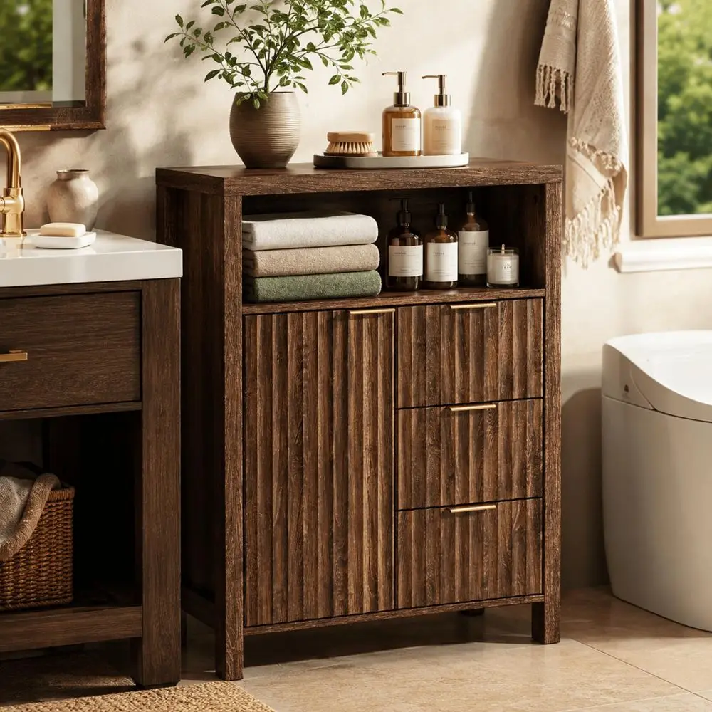 Bathroom Floor Storage Cabinet with 3 Drawers, Modern 32 Freestanding Short Storage Organizer with Fluted Door amp Adjustable S
Bathroom Floor Storage Cabinet with 3 Drawers, Modern 32 Freestanding Short Storage Organizer with Fluted Door amp Adjustable S