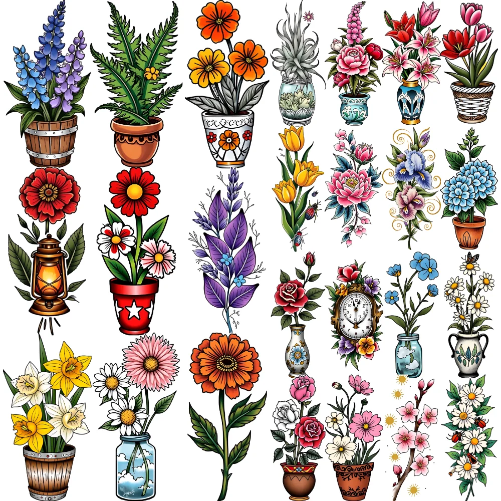 28pcs Temporary Tattoo Flower Pot New School Traditional Hydrangea Cherry Blossom Waterproof Long-lasting Body Stickers For
28pcs Temporary Tattoo Flower Pot New School Traditional Hydrangea Cherry Blossom Waterproof Long-lasting Body Stickers For