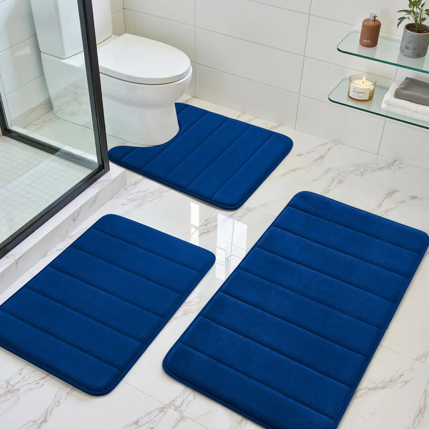 Navy Blue Memory Foam Bathroom Rug Set, Non-Slip Soft Absorbent Mats, Machine Washable for Floor
Navy Blue Memory Foam Bathroom Rug Set, Non-Slip Soft Absorbent Mats, Machine Washable for Floor