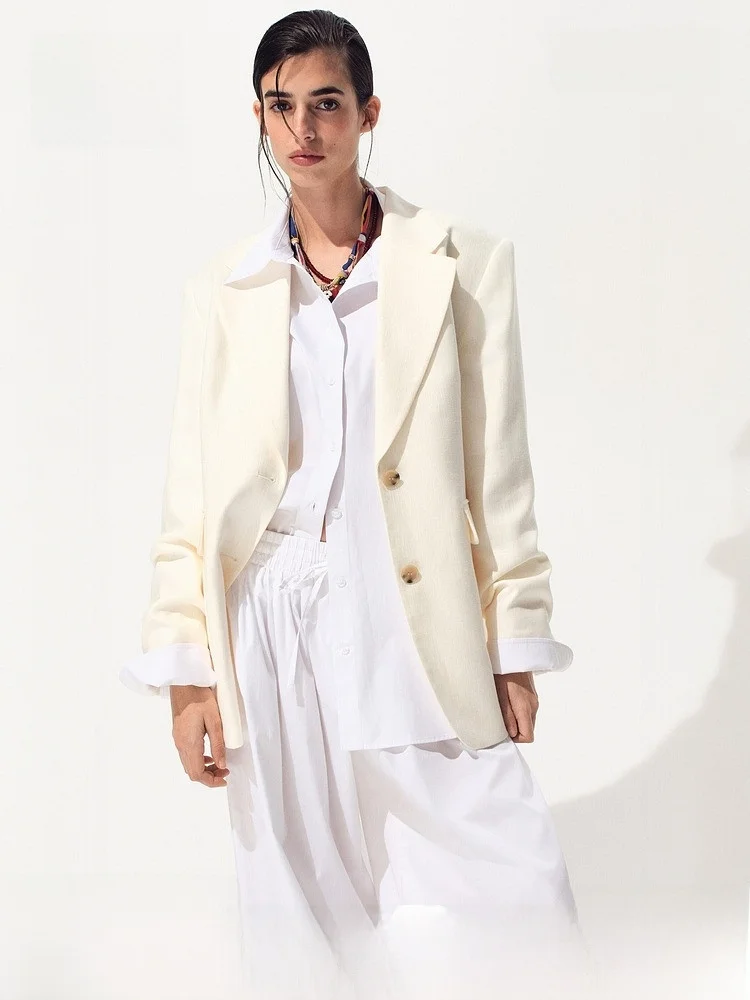 H&M Summer New Women's Casual Linen Blend Single Button Suit 1342502 Fashionable Eco-Friendly Women's Business Casual Wear
H&M Summer New Women's Casual Linen Blend Single Button Suit 1342502 Fashionable Eco-Friendly Women's Business Casual Wear
