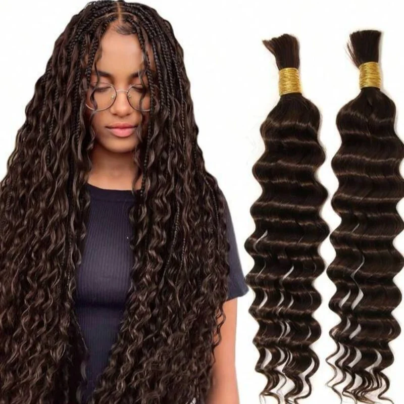 Colored Chocolate Brown Human Hair Bulk For Braiding Deep Wave Boho Hair For Braiding Knotless 12A Water Curly Human Hair Bulk
Colored Chocolate Brown Human Hair Bulk For Braiding Deep Wave Boho Hair For Braiding Knotless 12A Water Curly Human Hair Bulk