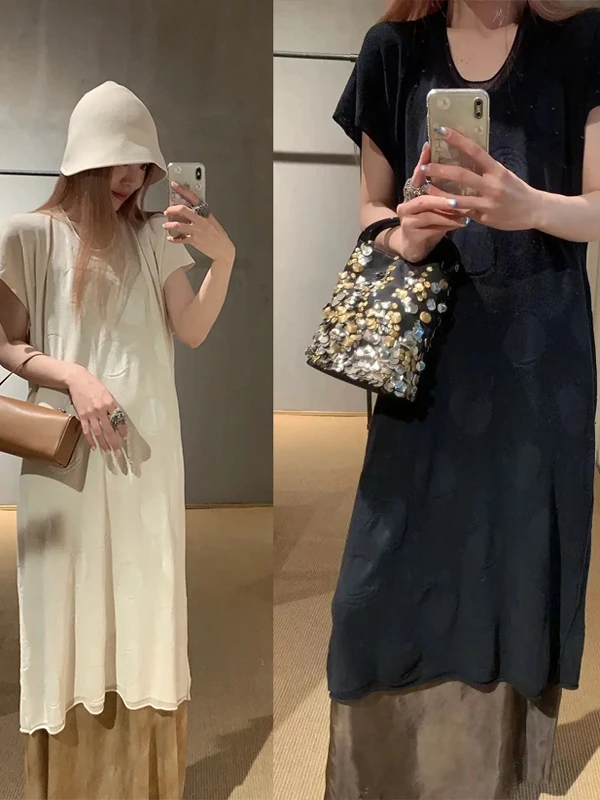 Laid-back Chic Spring Summer Polka Dot Knit Dress Batwing Sleeve Loose Draped Soft Meticulous Turn-up Women's Dress
Laid-back Chic Spring Summer Polka Dot Knit Dress Batwing Sleeve Loose Draped Soft Meticulous Turn-up Women's Dress