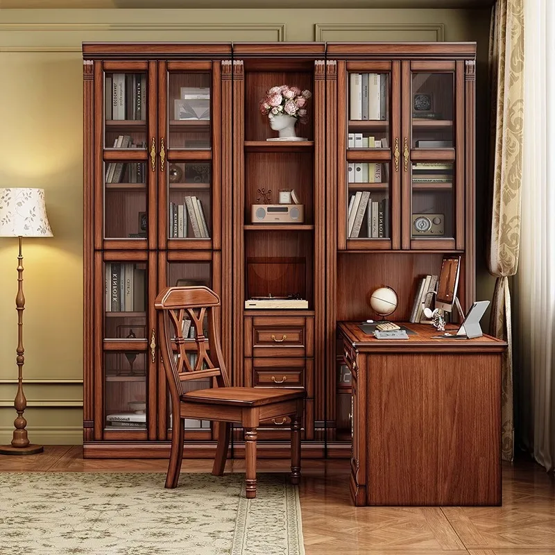 American solid wood desk bookcase integrated table household storage bookshelf desk corner worktable computer table combination
American solid wood desk bookcase integrated table household storage bookshelf desk corner worktable computer table combination