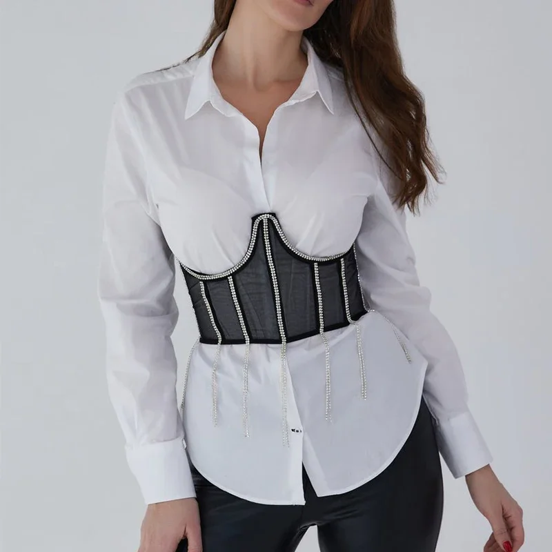 Women Underbust Corset Belt Luxury Diamonds Tassel Sexy Black Cummerbunds Streetwear NightClub Evening Party Stage Costume
Women Underbust Corset Belt Luxury Diamonds Tassel Sexy Black Cummerbunds Streetwear NightClub Evening Party Stage Costume