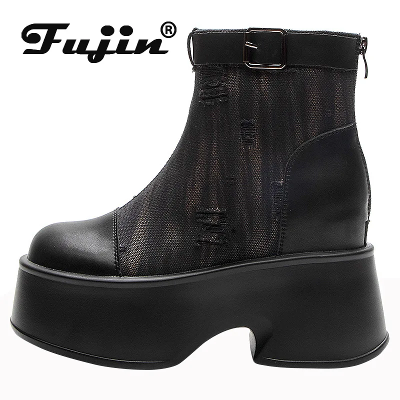 Fujin 11cm Denim Genuine Leather Ankle Boot Platform Block Booties Autumn Spring Women Motorcycle Thick Heels Winter Plush Shoes
Fujin 11cm Denim Genuine Leather Ankle Boot Platform Block Booties Autumn Spring Women Motorcycle Thick Heels Winter Plush Shoes