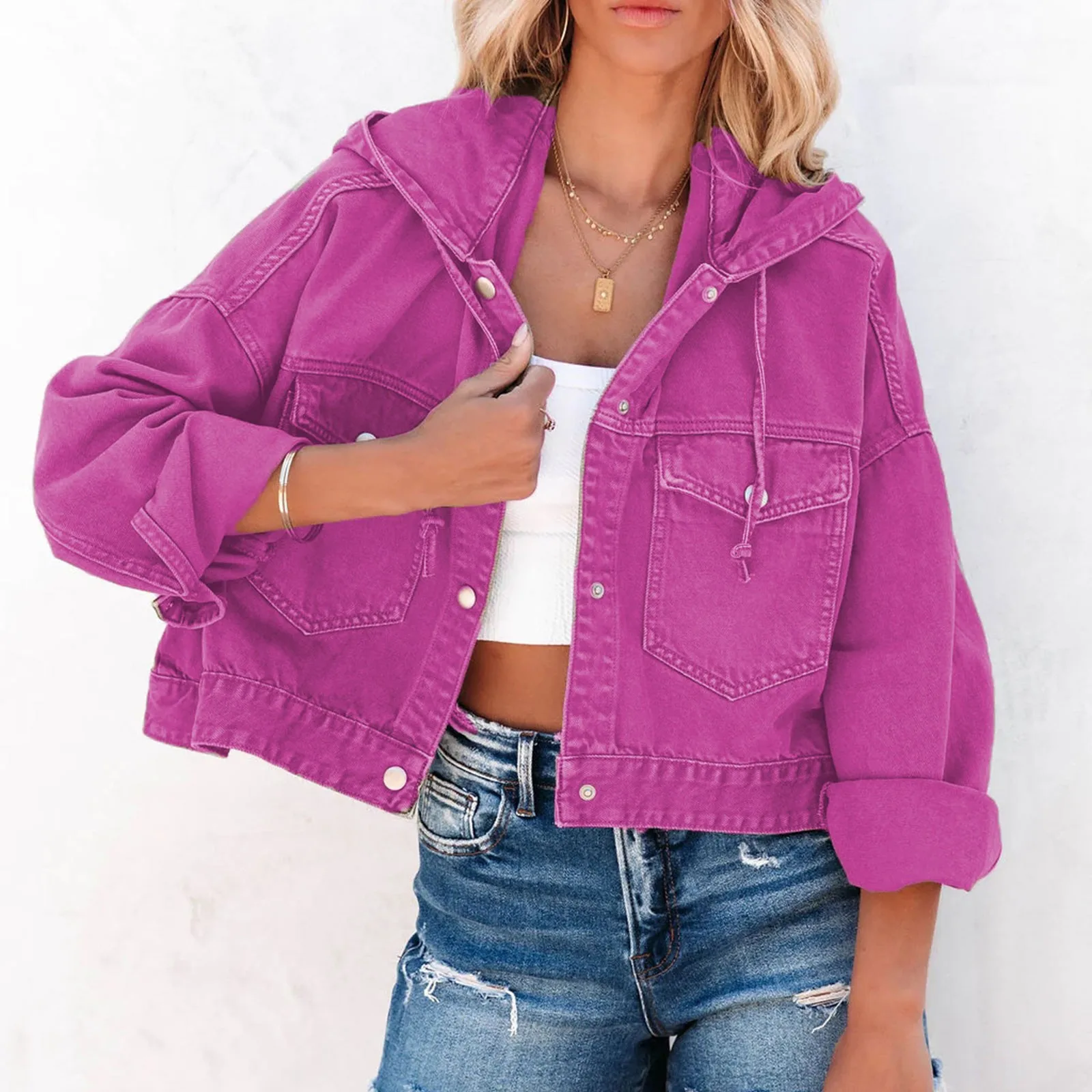 Casual Solid Hooded Denim Jacket Women Turndown Neck Long Sleeve Front Pocket Jackets Retro Button Jeans Coat Female Streetwear
Casual Solid Hooded Denim Jacket Women Turndown Neck Long Sleeve Front Pocket Jackets Retro Button Jeans Coat Female Streetwear
