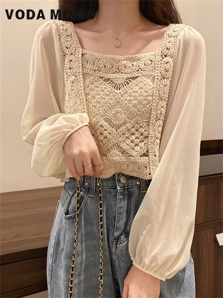 Hollow Out Lace Patchwork Chiffon Shirts Woman Blouses Gentle Wind Summer Long Sleeve Vintage Leisure Harajuku Female Clothes
Hollow Out Lace Patchwork Chiffon Shirts Woman Blouses Gentle Wind Summer Long Sleeve Vintage Leisure Harajuku Female Clothes