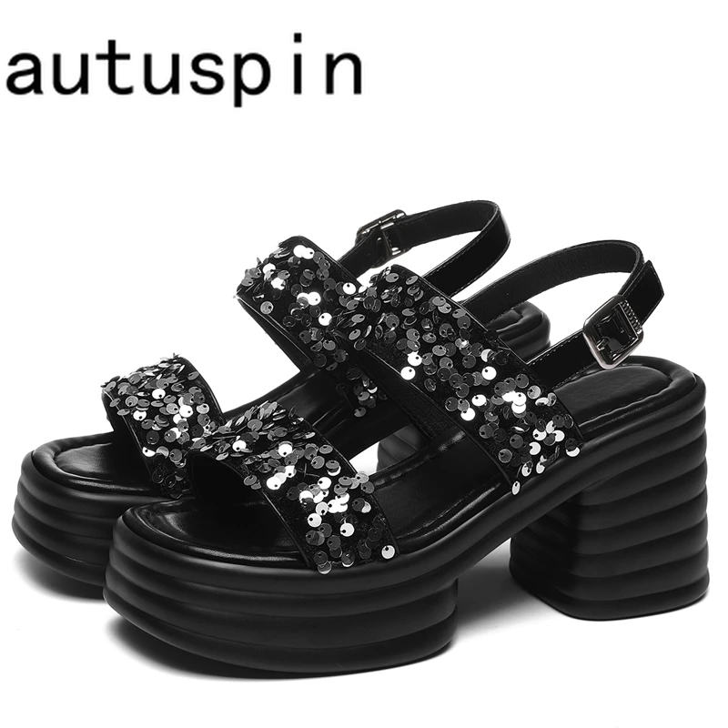 AUTUSPIN 8.5cm Sequined Cloth Sandals Summer Female Party Wedding Shoes Women Sexy Shiny Bling Prom Pumps Block High Heels Woman
AUTUSPIN 8.5cm Sequined Cloth Sandals Summer Female Party Wedding Shoes Women Sexy Shiny Bling Prom Pumps Block High Heels Woman