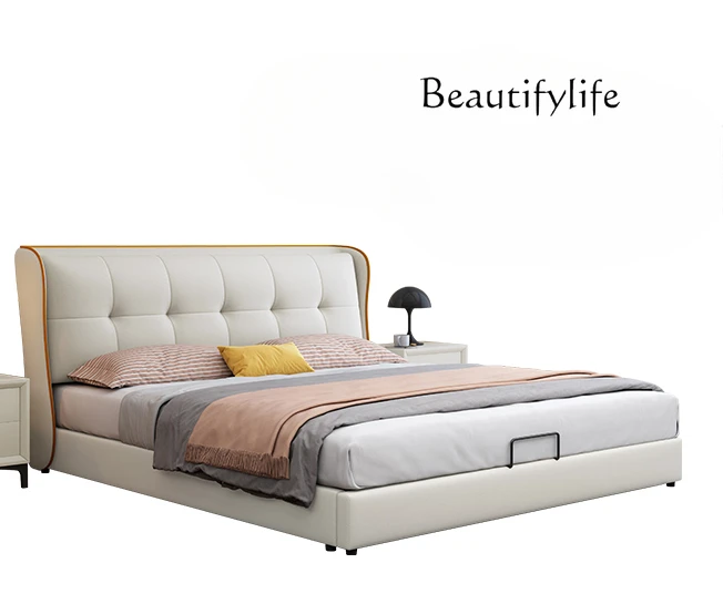 New leather bed modern simple bedroom high-end solid wood cream style designer fashionable new
New leather bed modern simple bedroom high-end solid wood cream style designer fashionable new